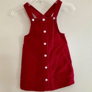 Wonder Nation Girls Red Corduroy Jumper Dress Button‎ Front Pinafore 5T Western